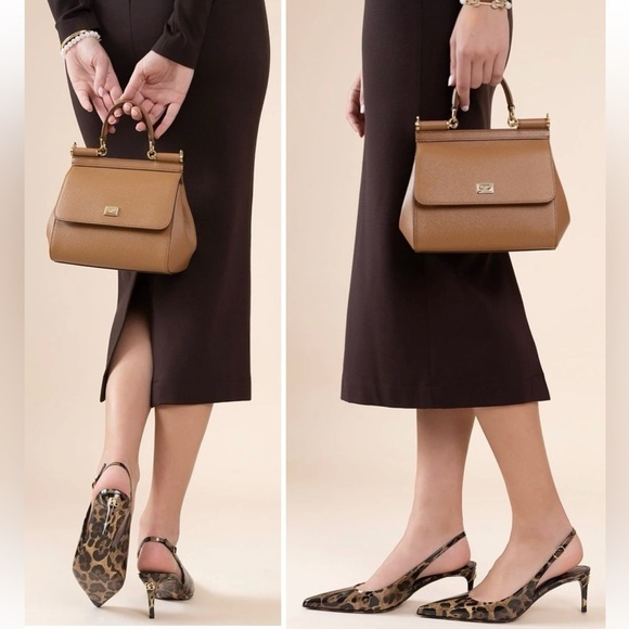 DOLCE & Gabbana Sicily Dauphine Leather Crossbody Top Handle Purse Bag Caramello - Picture 2 of 16